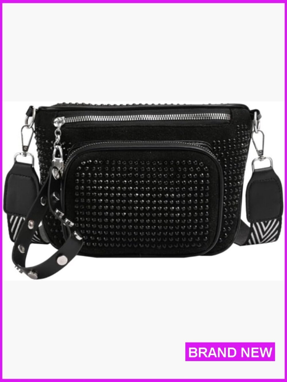Vegan Leather Crossbody Fanny Pack Punk Style Adjustable Strap Multi-Way Wear